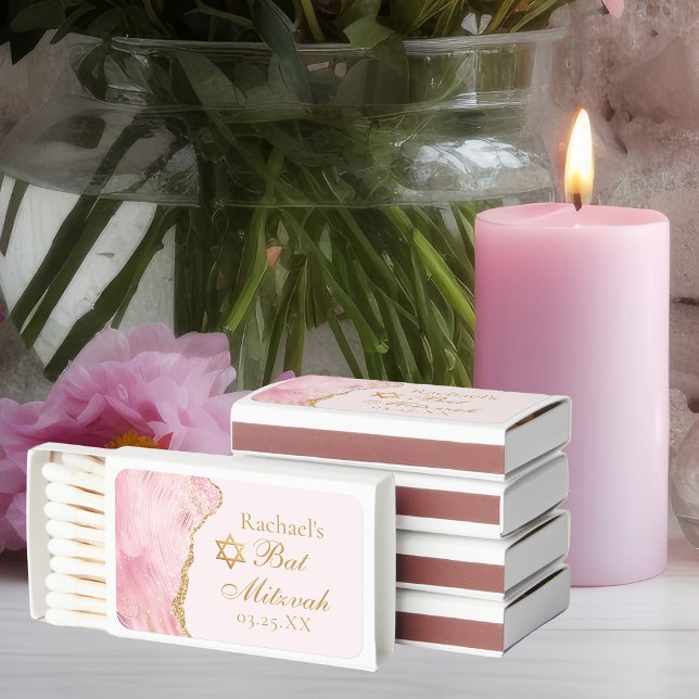 Chic Bat Mitzvah Party Pink Gold Agate Custom Matchboxes (Creator Uploaded)