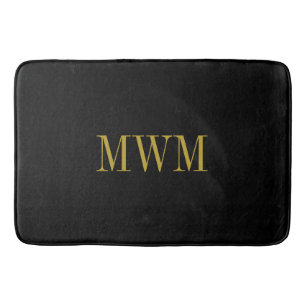 CHIC BATH MAT_BLACK SOLID/GOLD MONOGRAM BATHROOM MAT
