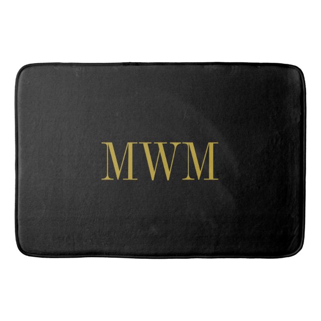 CHIC BATH MAT_BLACK SOLID/GOLD MONOGRAM BATHROOM MAT (Front)