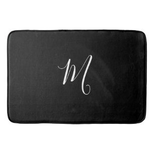 CHIC BATH MAT_BLACK  SOLID/ WHITE MONOGRAM BATHROOM MAT