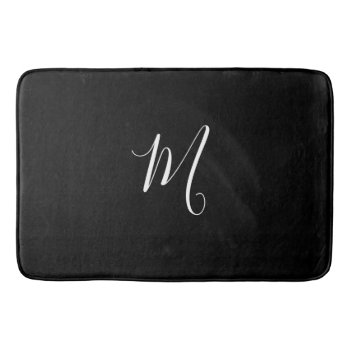 Chic Bath Mat_black  Solid/ White Monogram Bathroom Mat by GiftMePlease at Zazzle