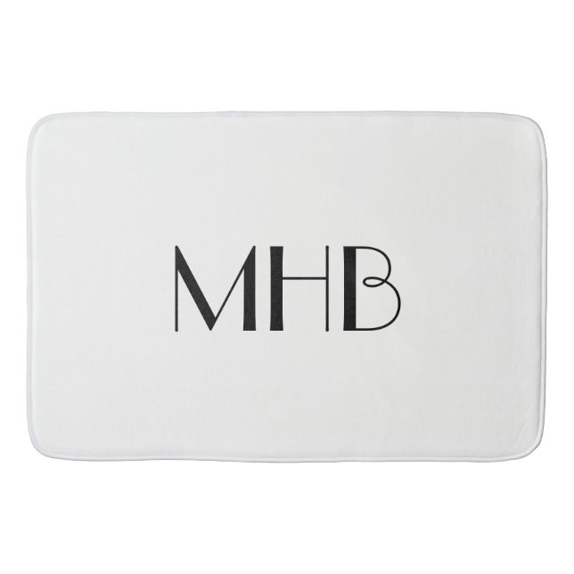 CHIC BATH MAT_WHITE  SOLID/ BLACK MONOGRAM BATHROOM MAT (Front)