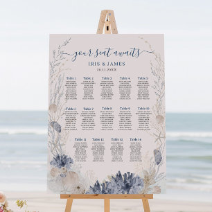 Chic Beach Coastal Nautical Wedding Seating Chart Foam Board
