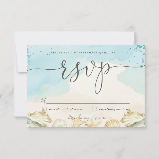 Chic Beach Destination Wedding RSVP Card (Front)