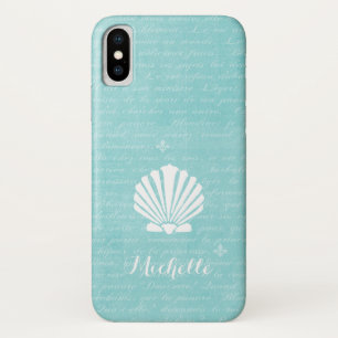 Chic Beach Girly Aqua Scallop Shell With Name iPhone X Case