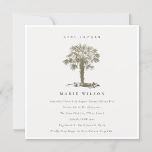 Chic Beach Palm Tree Dark Gold Baby Shower Invite