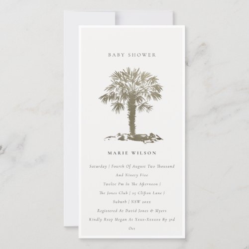 Chic Beach Palm Tree Dark Gold Baby Shower Invite