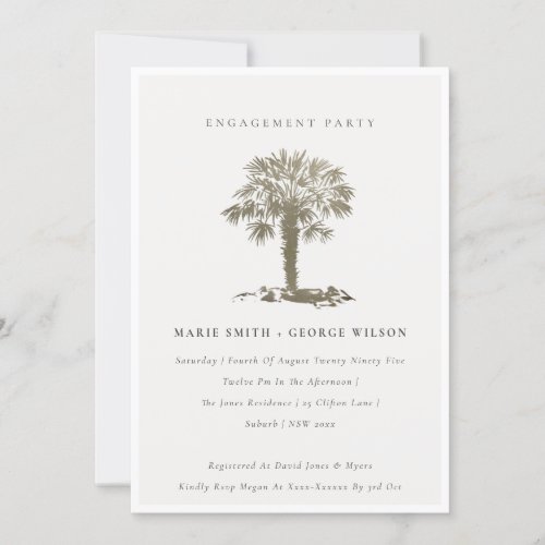 Chic Beach Palm Tree Dark Gold Engagement Invite