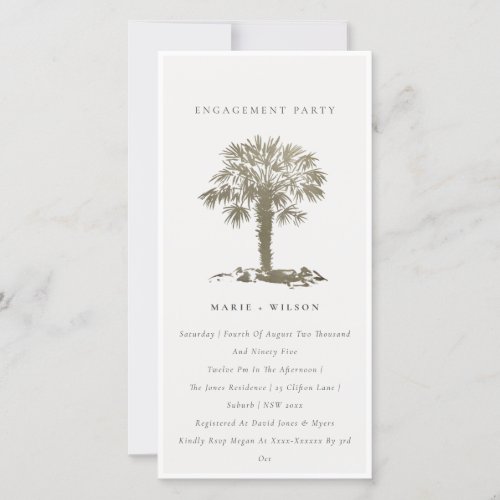 Chic Beach Palm Tree Dark Gold Engagement Invite