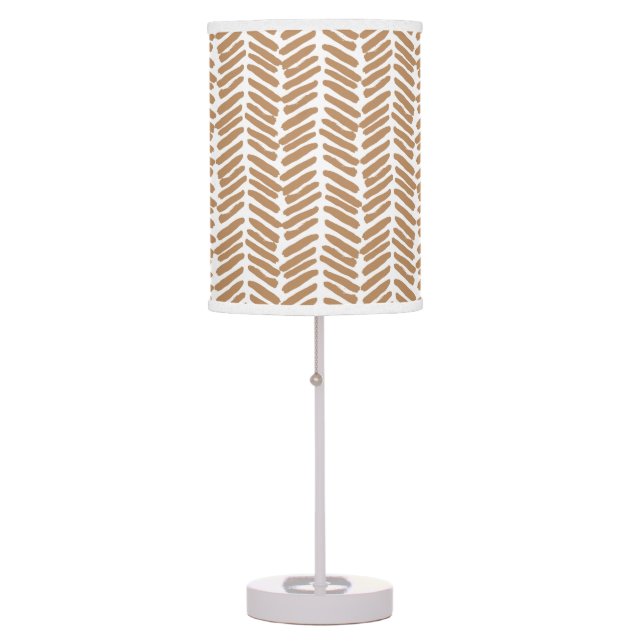 Chic Beach Sand Beige Brown White Abstract Chevron Table Lamp (Front)