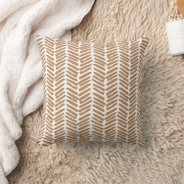 Chic Beach Sand Beige Brown White Abstract Chevron Throw Pillow (Blanket)