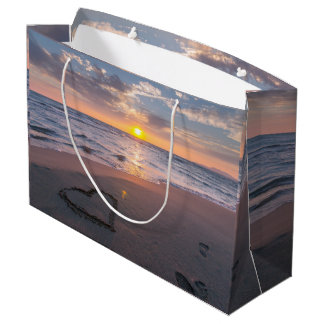 Chic Beach Sunset Heart In Sand Large Gift Bag