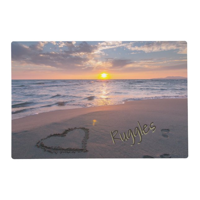 Chic Beach Sunset Pet Name Laminated Placemat (Front)