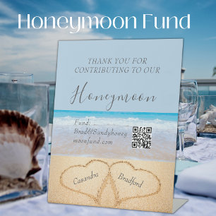 Chic Beach Wedding 2 Hearts in the Sand Pedestal Sign