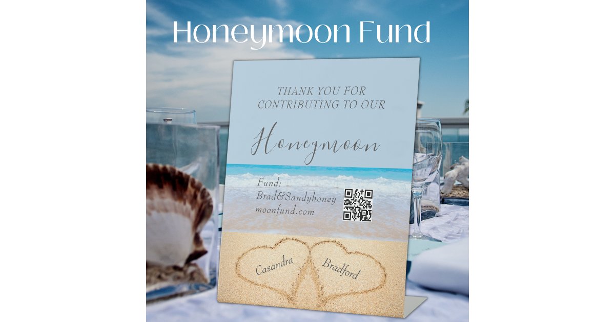 Chic Beach Wedding 2 Hearts in the Sand Pedestal Sign | Zazzle