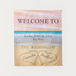 Chic Beach Wedding 2 Hearts in the Sand Tapestry