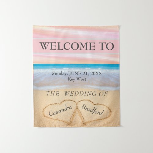 Chic Beach Wedding 2 Hearts in the Sand Tapestry
