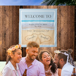 Chic Beach Wedding 2 Hearts in the Sand Tapestry