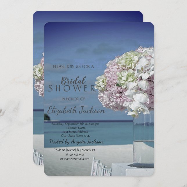 Chic Beach Wedding Floral Bridal Shower  Invitation (Front/Back)