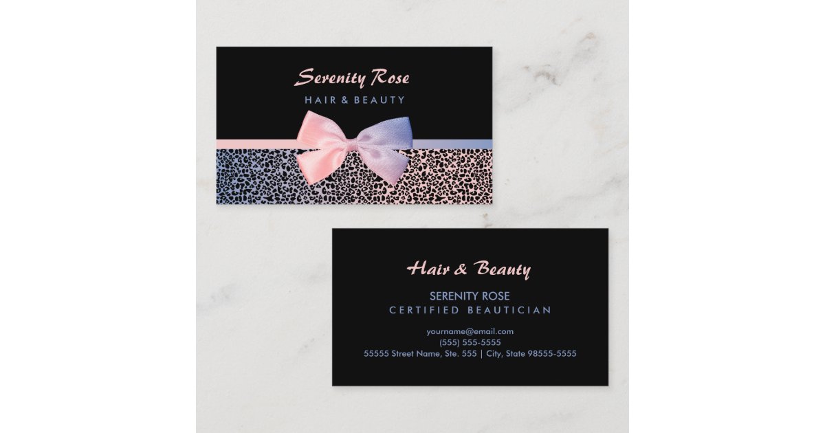 Chic Beautician Pink Blue Leopard Print With Bow Business