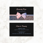 Chic Beautician Pink Blue Leopard Print With Bow Business Card at Zazzle