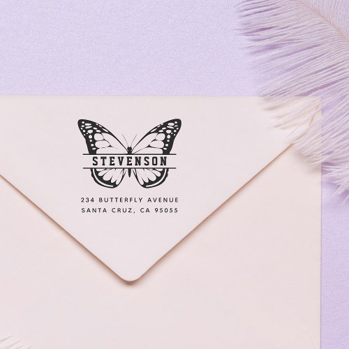 Chic Beautiful Butterfly Last Name Return Address Self_inking Stamp