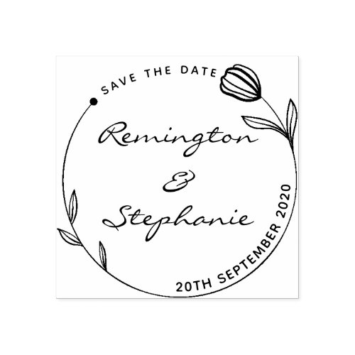 Chic Beautiful Flower Round Save The Date Rubber Stamp