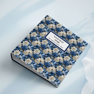 Chic Beautiful Navy Blue Ivory Floral Memory Album 3 Ring Binder
