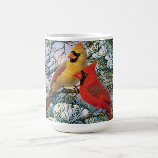 Chic Beautiful Red Cardinals And Snow Christmas Coffee Mug (Center)