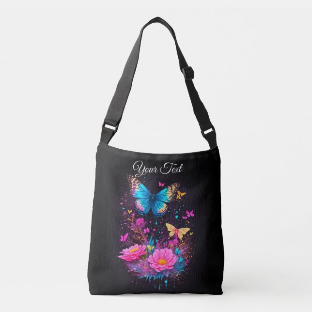 chic beautiful watercolor Butterflies rose flowers Crossbody Bag (Front)