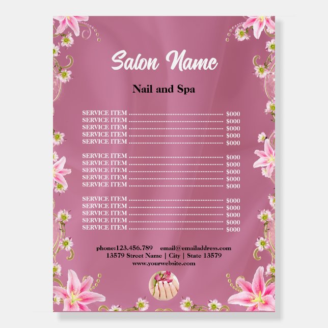Chic Beauty Nail Salon Price List menu Foam Board (Front)