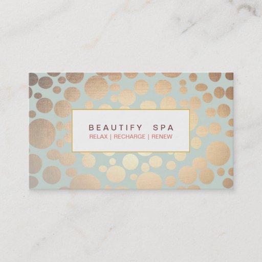 Customizable Spa Faux Gold Leaf Look Light Turquoise Blue Business Cards