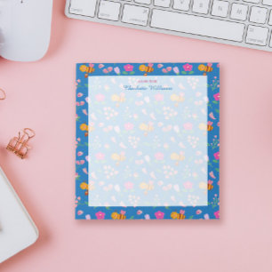 Chic Bee and Wildflowers Blue Floral Pattern Name Notepad