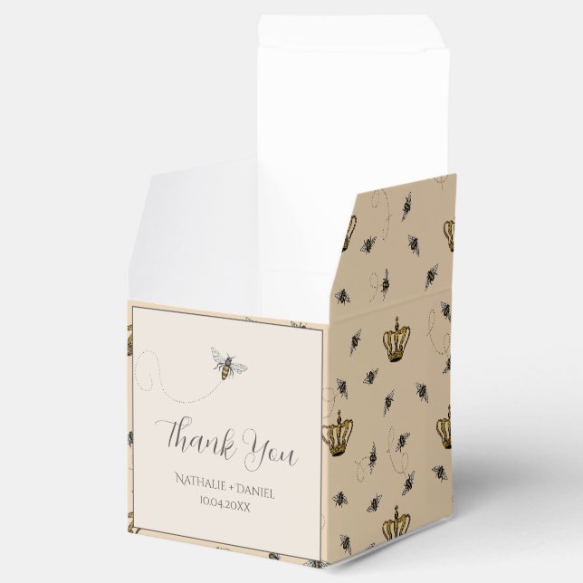 Chic Bees and Gold Crown Queen Bee Favor Boxes (Opened)