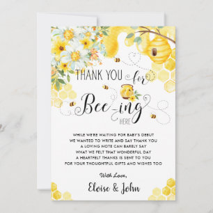 Chic Bees Bee Yellow Ivory Floral Baby Shower Thank You Card