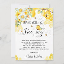 Chic Bees Bee Yellow Ivory Floral Baby Shower   Thank You Card