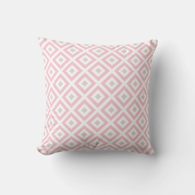 Chic Beige and Pink Diamonds Pattern Throw Pillow (Front)