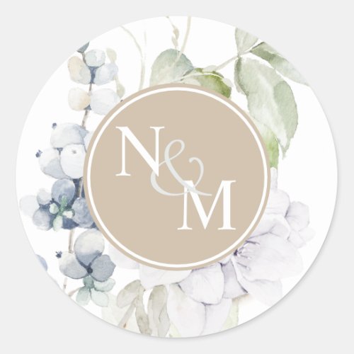 Chic Beige and White Floral Monogram Envelope Seal