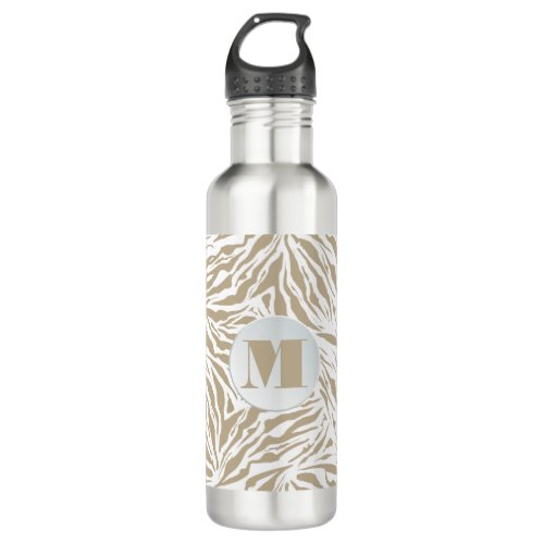 Chic Beige Animal Print Monogram Stainless Steel Water Bottle