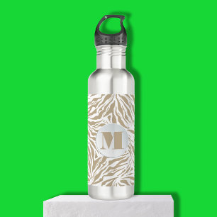 Chic Beige Animal Print Monogram Stainless Steel Water Bottle