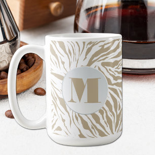 Chic Beige Animal Print Monogrammed Coffee Mug