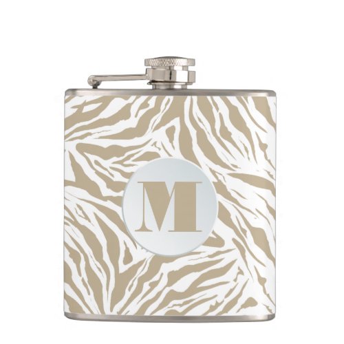 Chic Beige Animal Print Monogrammed Flask