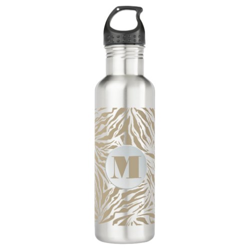 Chic Beige Animal Print Monogrammed Stainless Steel Water Bottle