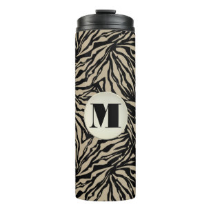Chic Beige Black Animal Print Monogrammed Thermal Tumbler