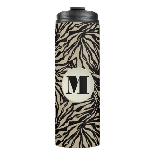 Chic Beige Black Animal Print Monogrammed Thermal Tumbler