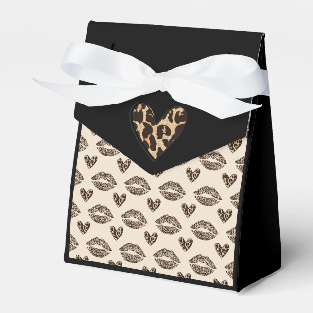 Chic Beige & Black Cheetah Print Favor Boxes (Front Side)