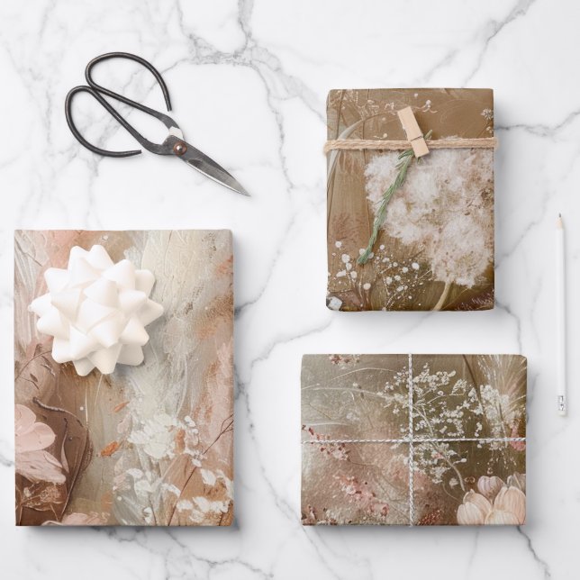 Chic Beige Blush Boho Floral  Wrapping Paper Sheets (Front)
