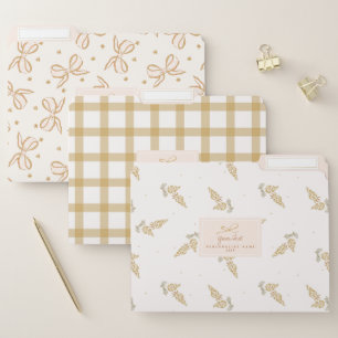 Chic Beige Bow Flowers Plaid Custom File Folder