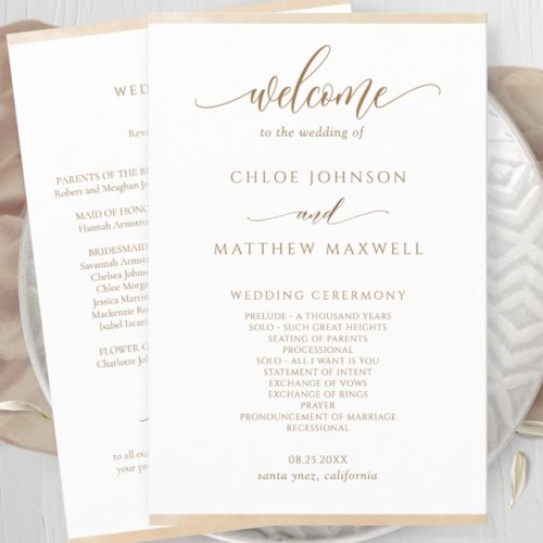 Chic Beige Cream Watercolor Frame Wedding Program