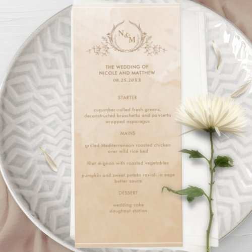 Chic Beige Cream Watercolor Monogram Wedding Menu